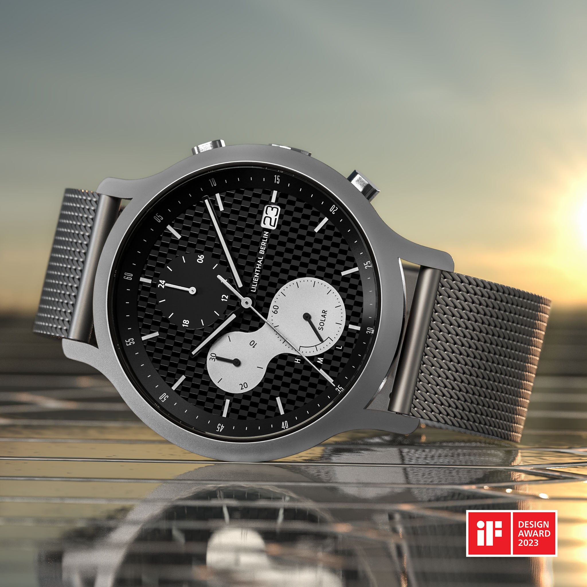 lilienthal-berlin-chronograph-solar-edition-iii-carbon-armbanduhr-mit-meshband image 3