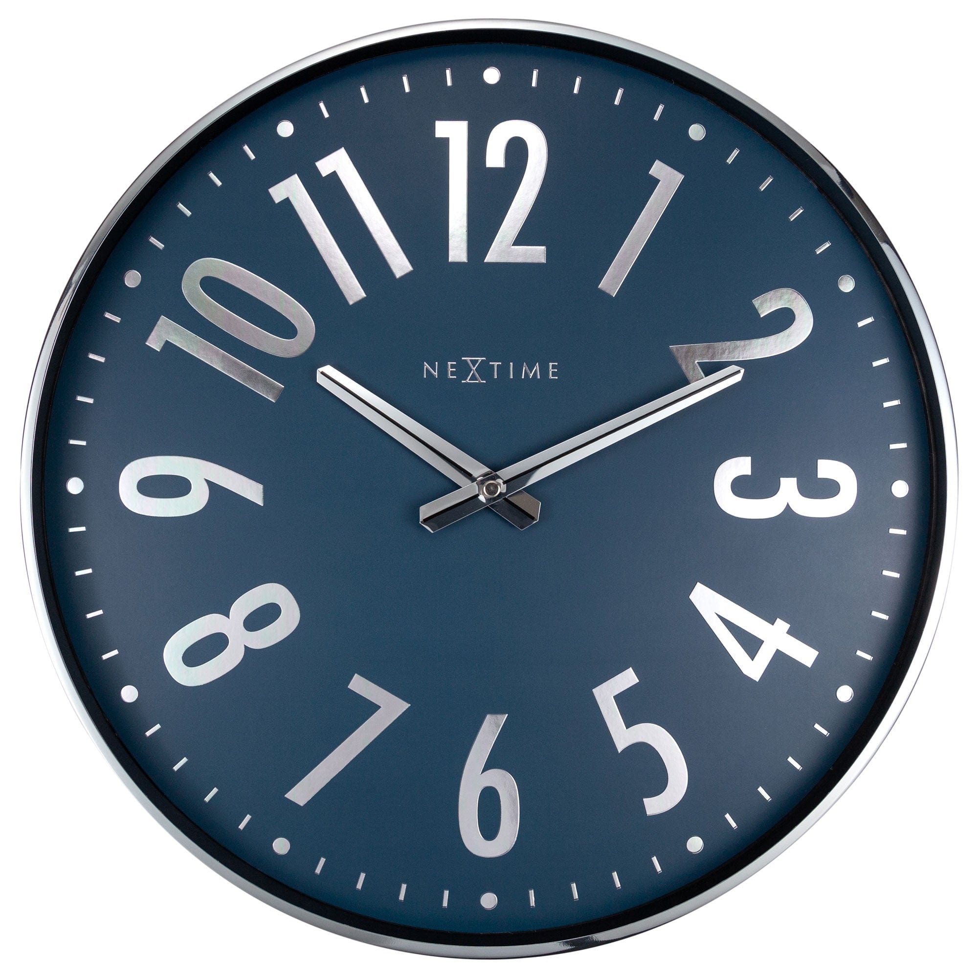 nextime-alchemy-wanduhr-40cm-lautlos-metall-silber-blau image 1