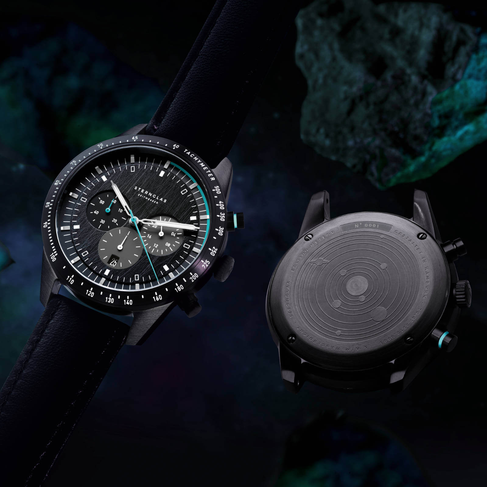 sternglas-tachymeter-edition-meteor-armbanduhr-42-mm-schwarz-pvd-leder image 8