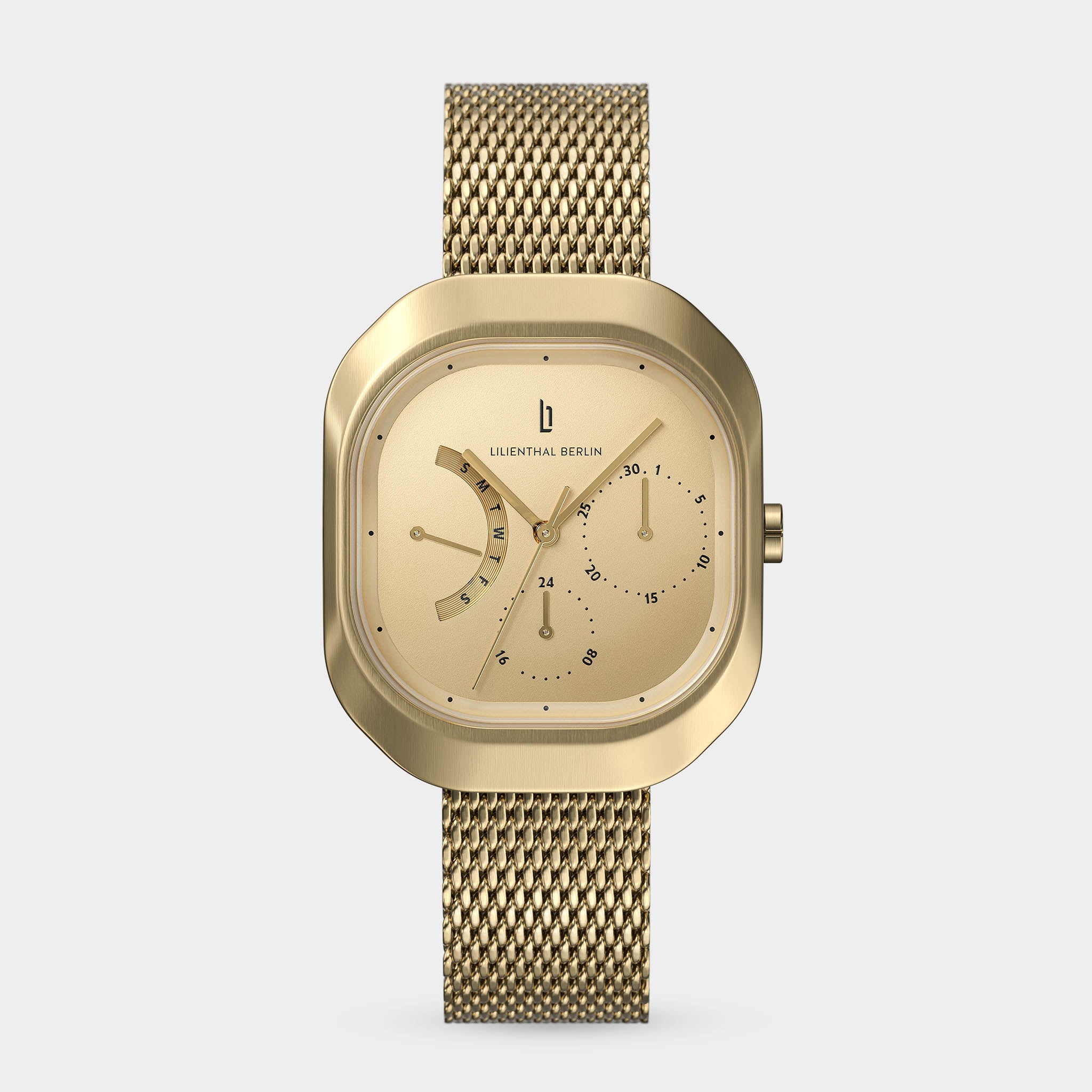 lilienthal-berlin-multimatica-all-gold-rechteckuhr-mit-tag-datum image 1