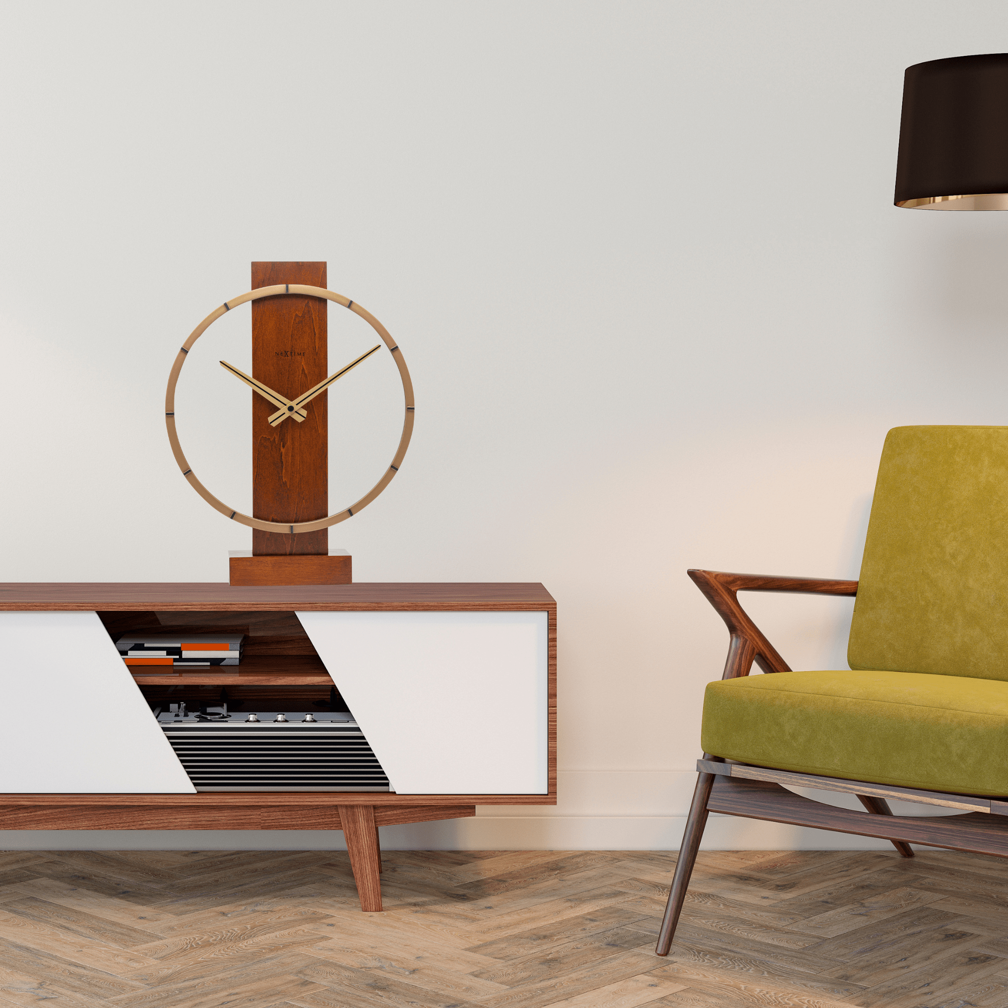 nextime-carl-small-tisch-wanduhr-34x27cm-holz-braun-stahl-gold-lautlos image 3