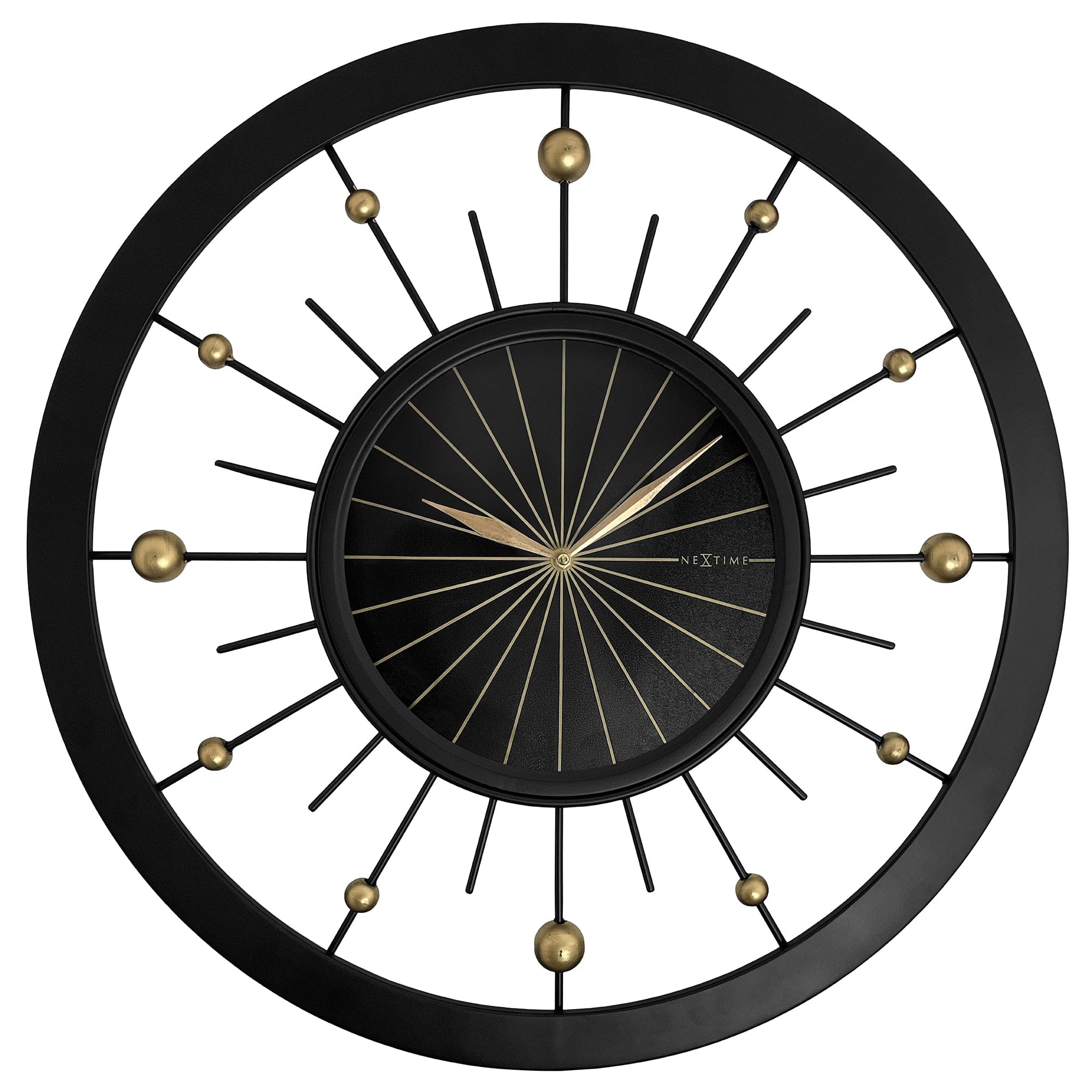nextime-orbit-wanduhr-60-cm-leise-schwarz-metall-mit-goldenen-details image 1