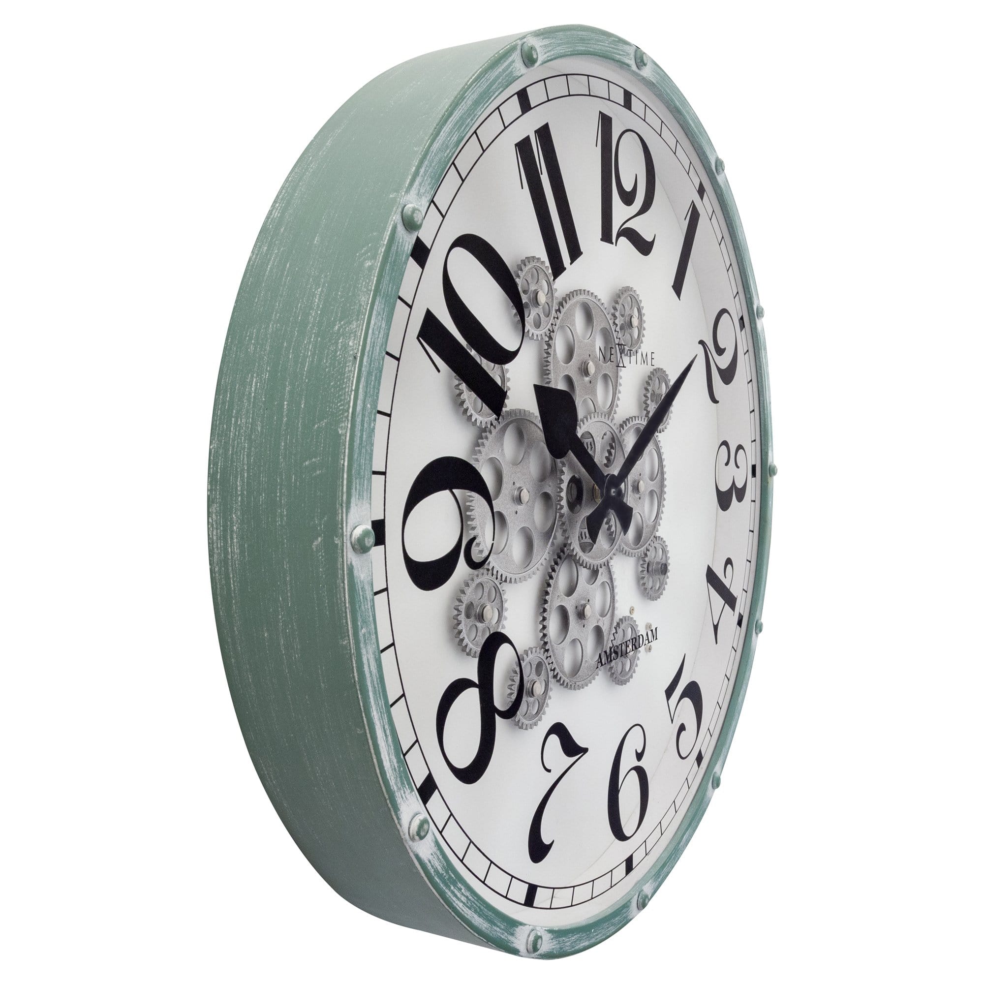 nextime-henry-wanduhr-mit-beweglichen-zahnr-dern-50-cm-vintage-gr-n image 2