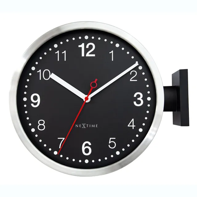 nextime-double-wanduhr-32-3-x-28-x-10-cm-aluminium-doppelseitig-schwarz-wei-leis image 1