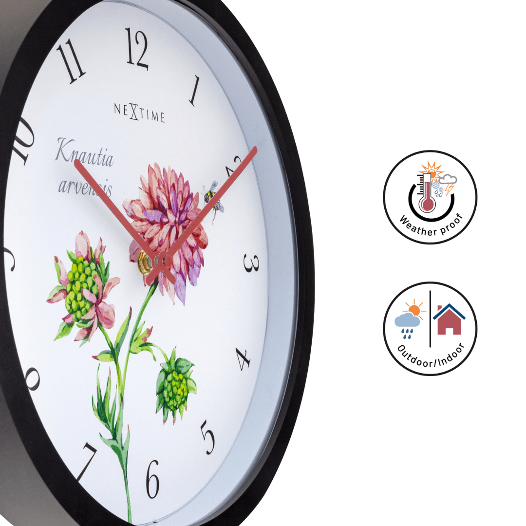 nextime-knautia-wetterfeste-outdoor-wanduhr-30-5-cm-schwarz-mit-vintage-blumen image 8
