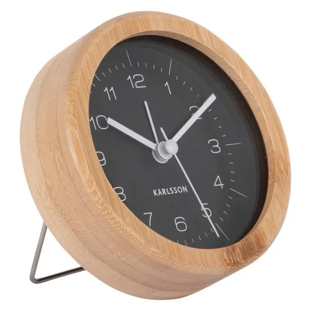 karlsson-neat-wecker-bambus-rund-schwarz-10-cm image 1