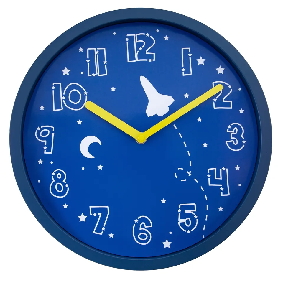 nextime-stellar-kinder-wanduhr-30-cm-weltraum-design-blau-kunststoff image 1