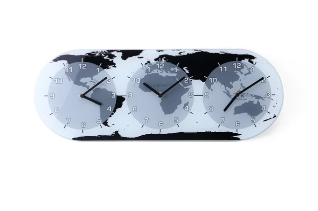 nextime-mondial-weltzeituhr-glas-50-x-18-6-cm-3-zeitzonen-schwarz image 1