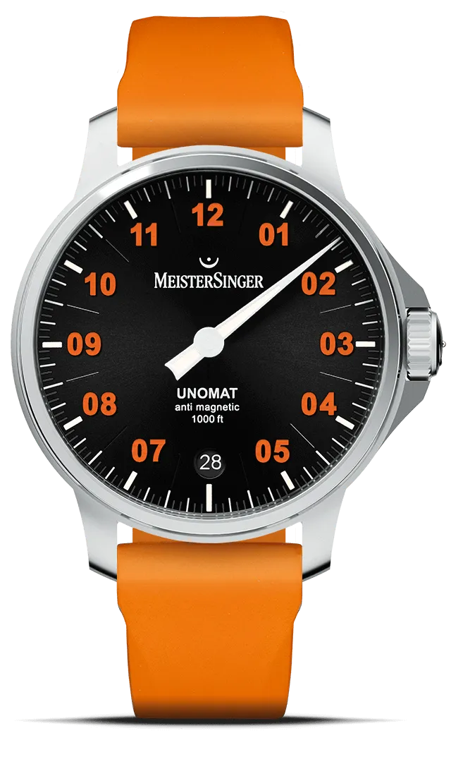 meistersinger-unomat-herrenuhr-schwarz-mit-orange image 1