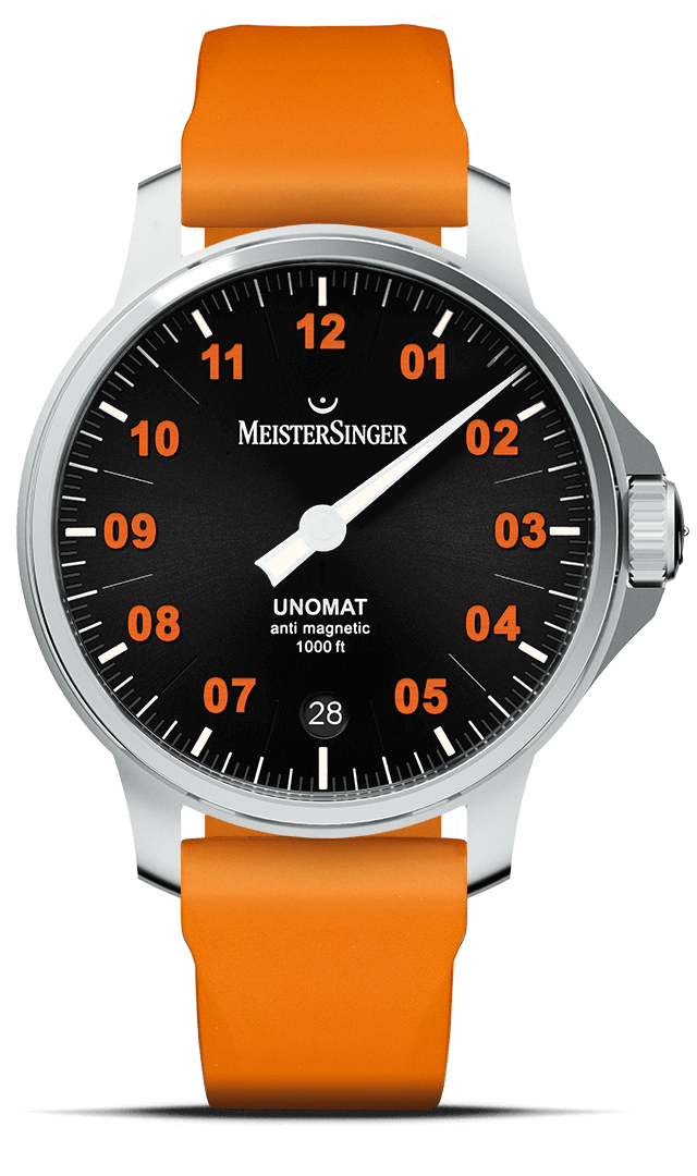 meistersinger-unomat-herrenuhr-schwarz-mit-orange image 1