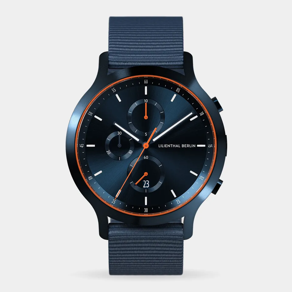 lilienthal-berlin-chronograph-blue-orange-herrenuhr-midnight-blue image 1