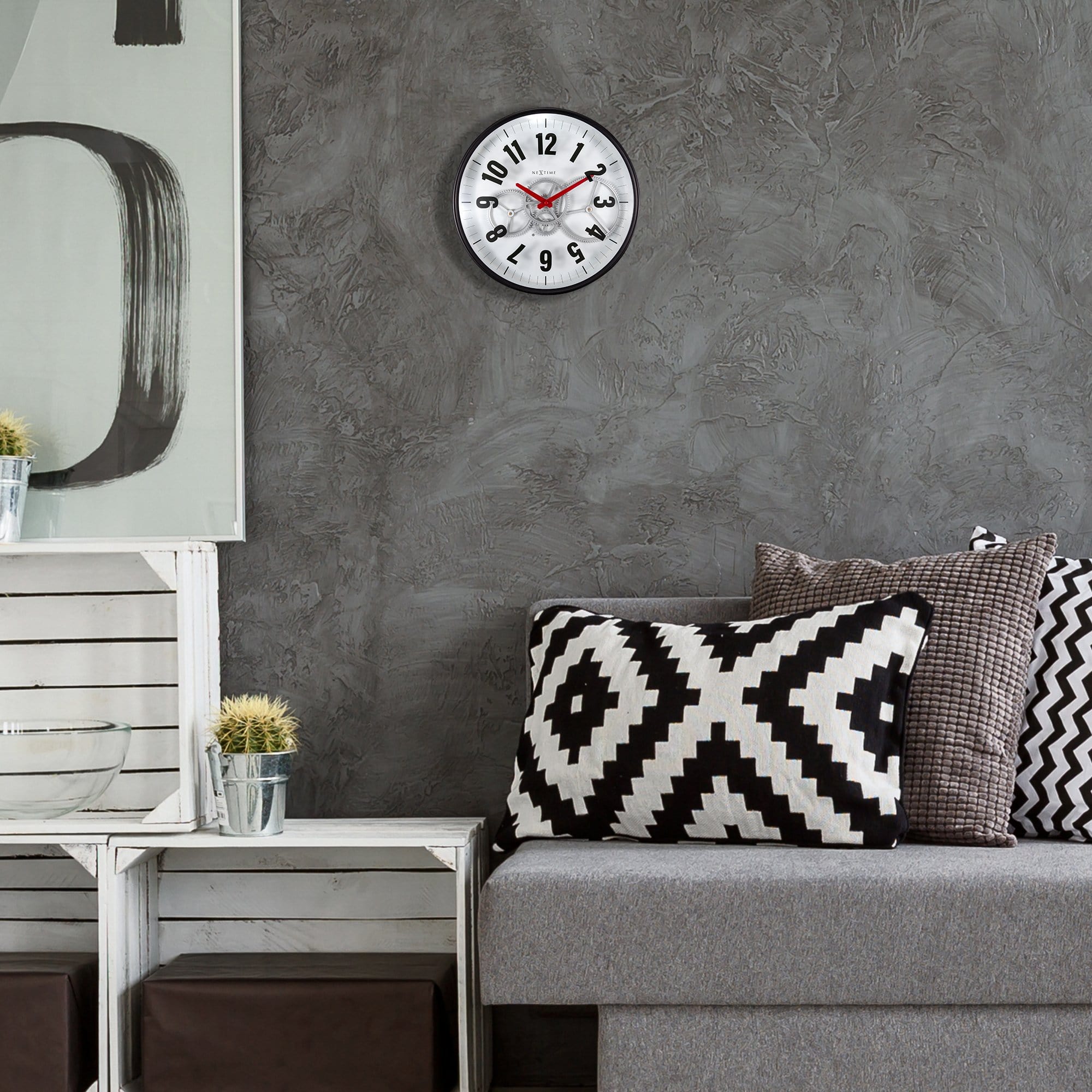 nextime-modern-gear-clock-36-cm-metall-glas-bewegliche-zahnr-der-wanduhr-schwarz image 3