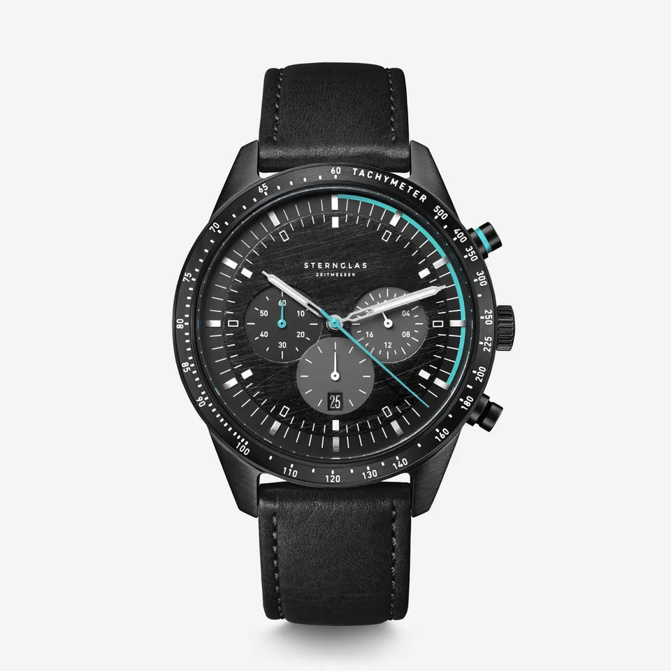 sternglas-tachymeter-edition-meteor-armbanduhr-42-mm-schwarz-pvd-leder image 1