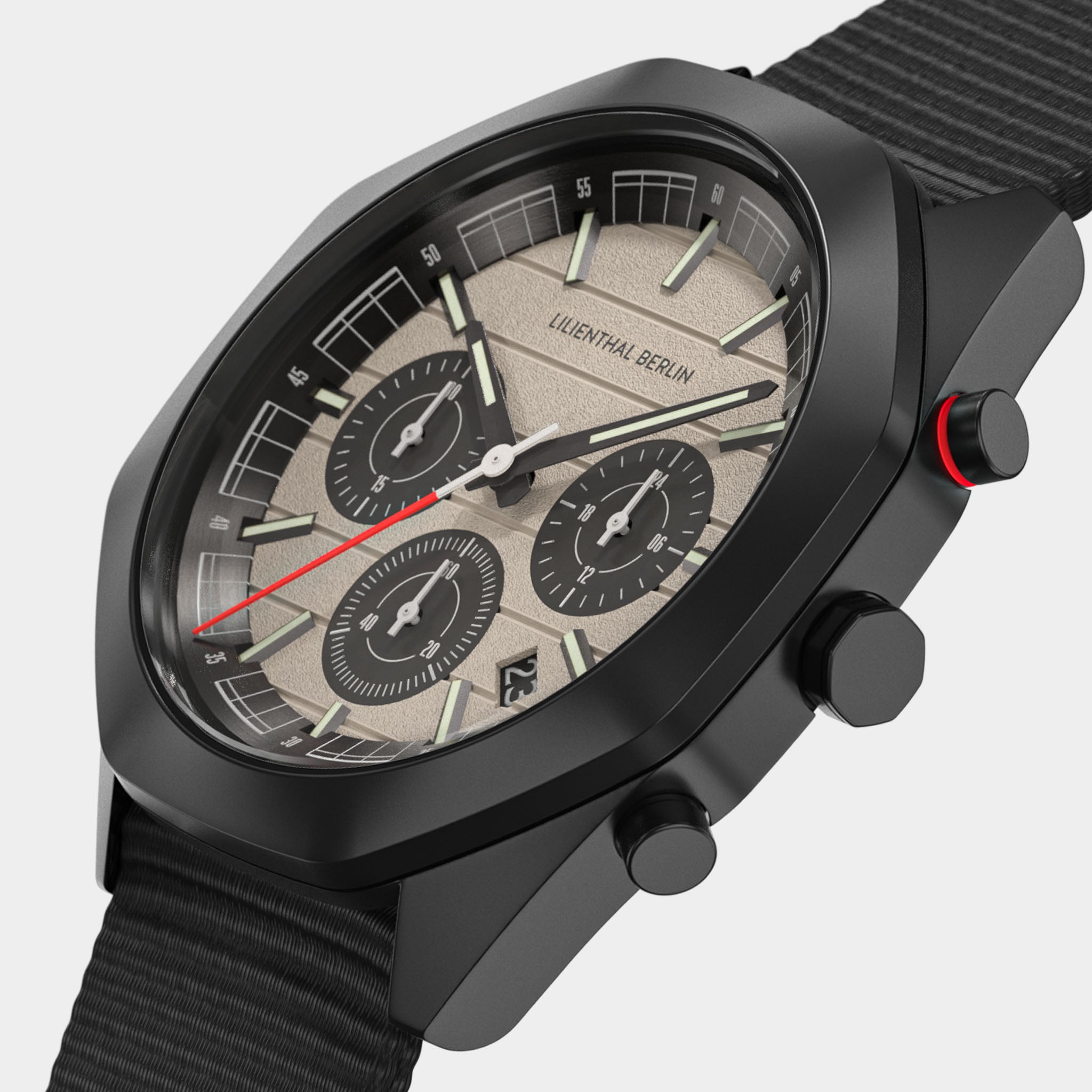 lilienthal-berlin-octachrono-chronograph-40-mm-black-sand-mit-pet-band image 2