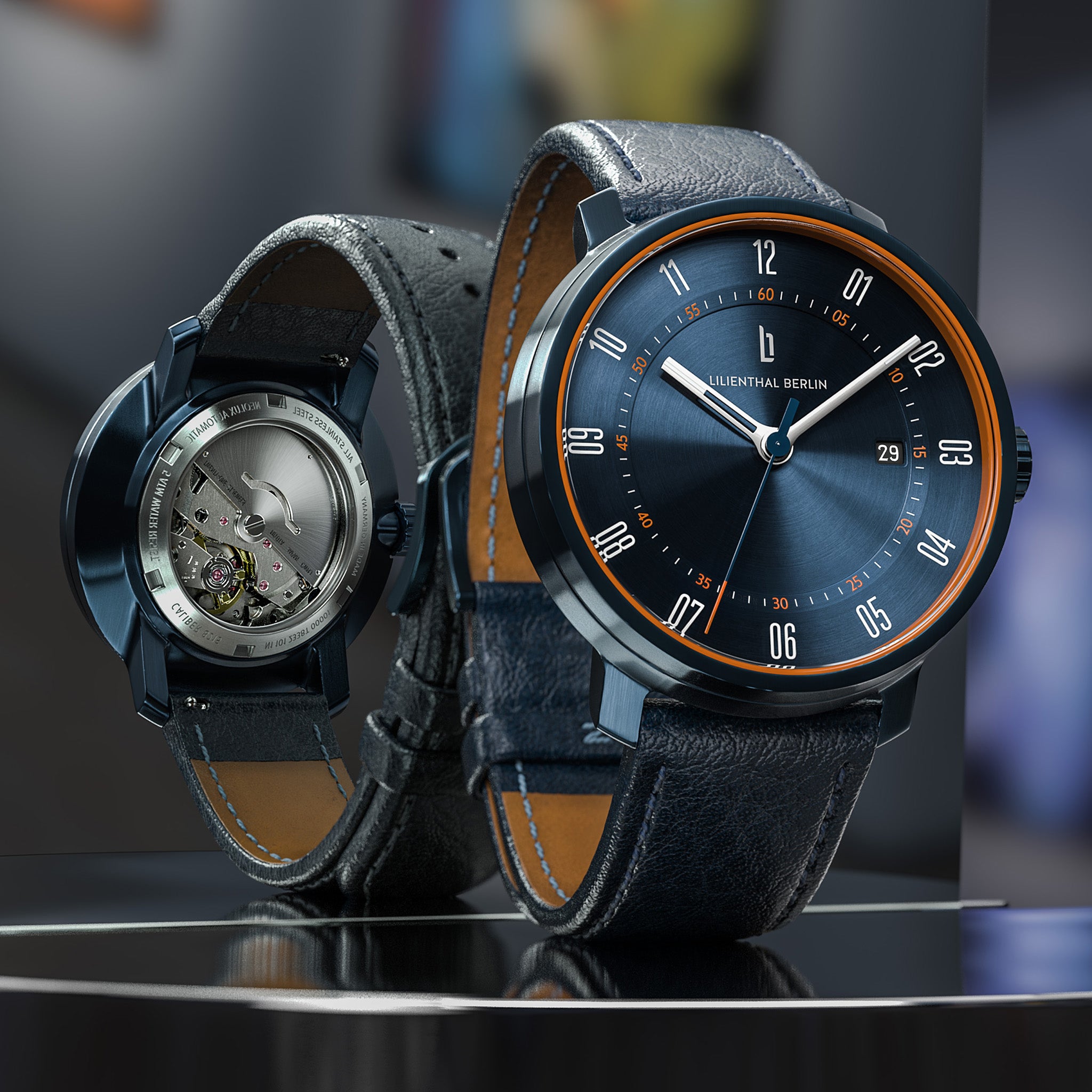 lilienthal-berlin-neolux-automatikuhr-blue-orange image 3
