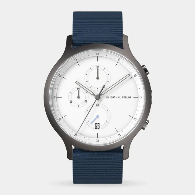 lilienthal-berlin-chronograph-dark-silver-white-recyceltes-pet-armband image 1