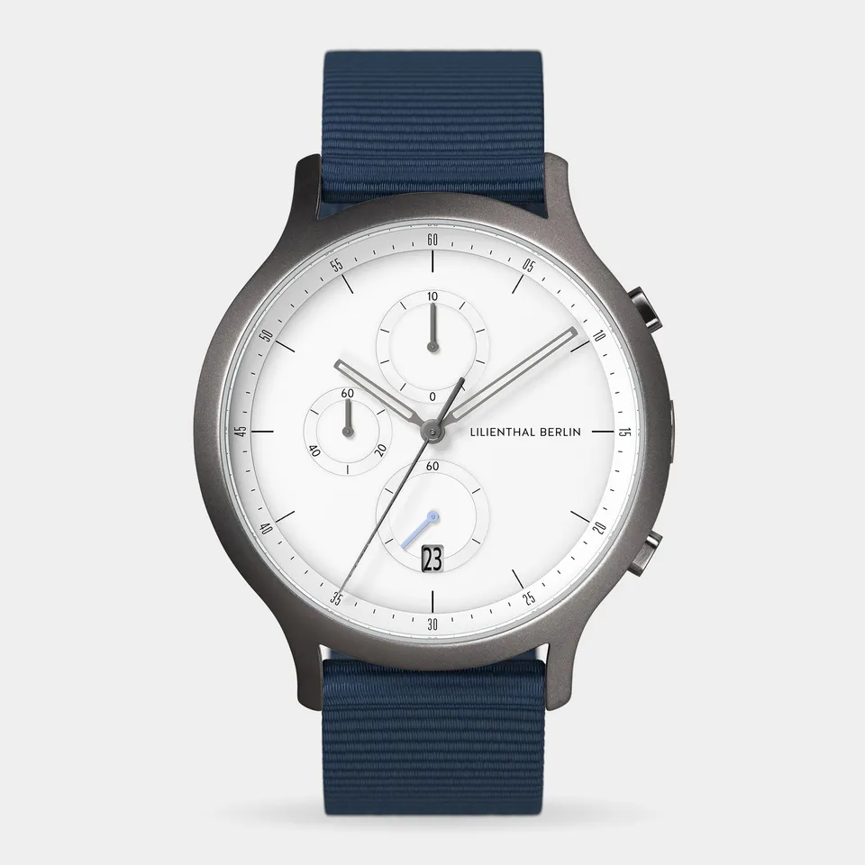 lilienthal-berlin-chronograph-dark-silver-white-recyceltes-pet-armband image 1