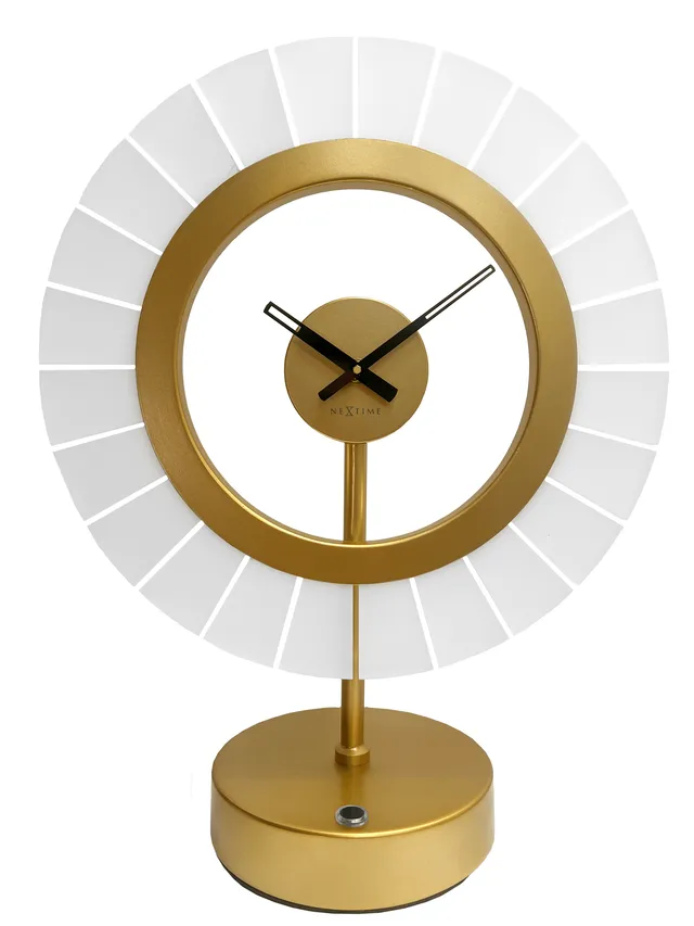 nextime-ting-tischlampe-mit-uhr-33x42cm-champagnergold-schwarz-metall-acryl image 1