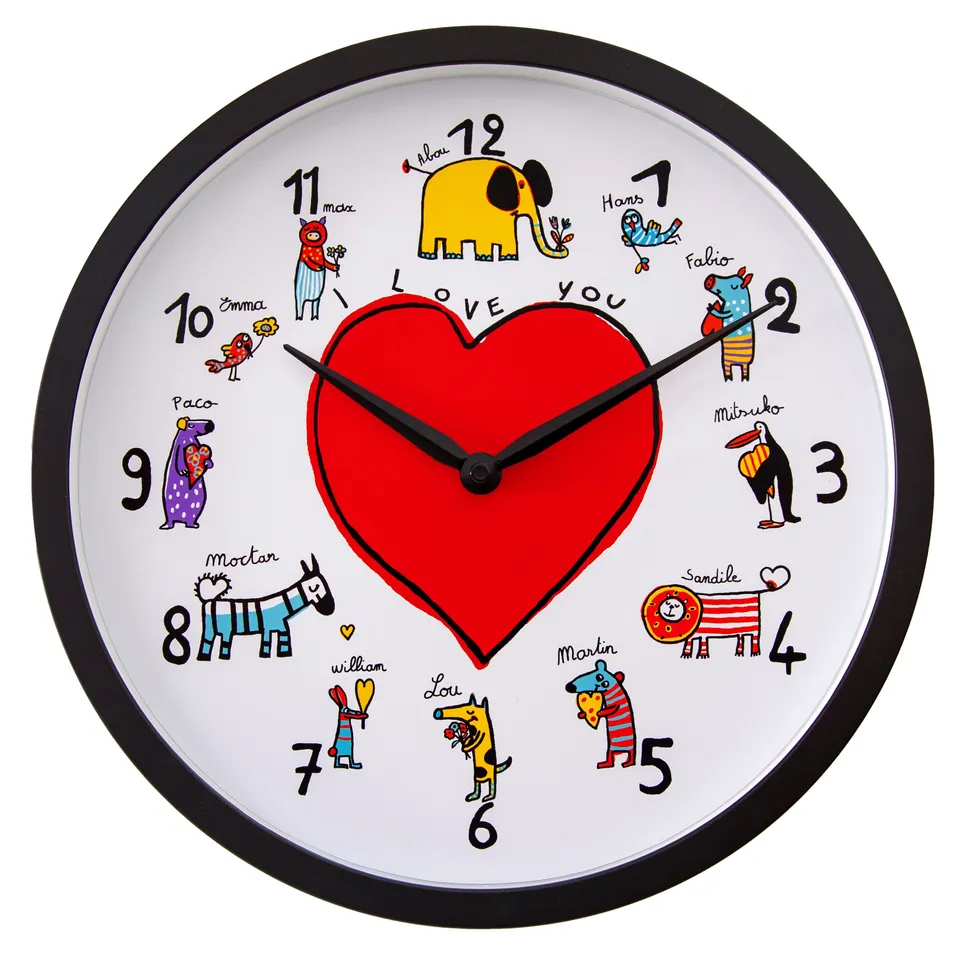 nextime-lovezoo-kinder-wanduhr-analog-30-cm-kunststoff-schwarz-wei-tiere image 1