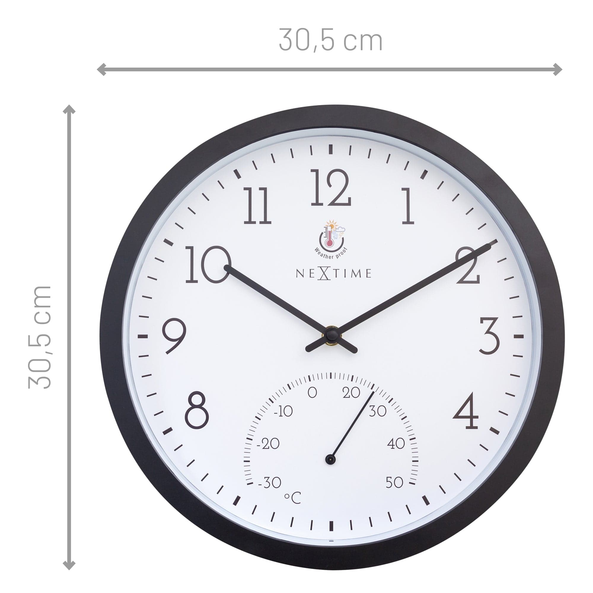 nextime-marigold-outdoor-wanduhr-30-5-cm-mit-thermometer-schwarz-wei-wetterfest image 6