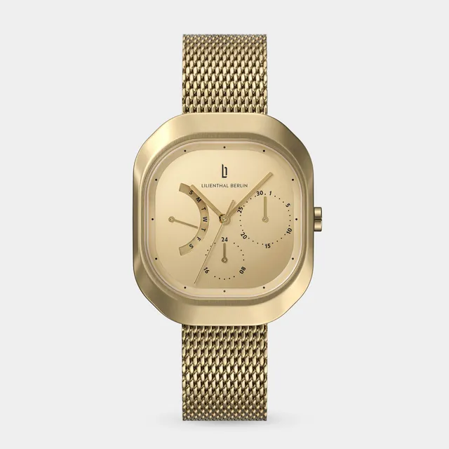lilienthal-berlin-multimatica-all-gold-rechteckuhr-mit-tag-datum image 1