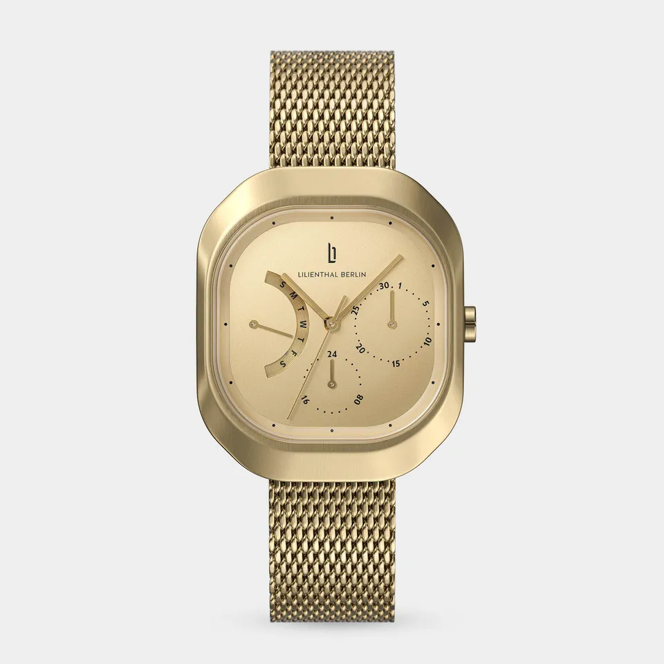 lilienthal-berlin-multimatica-all-gold-rechteckuhr-mit-tag-datum image 1