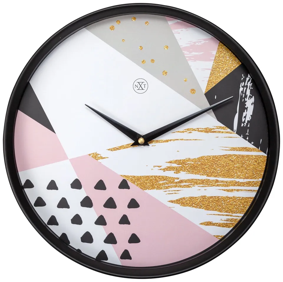 nextime-grace-wanduhr-30-cm-schwarz-kunststoff-lautlos-mit-trend-print image 1