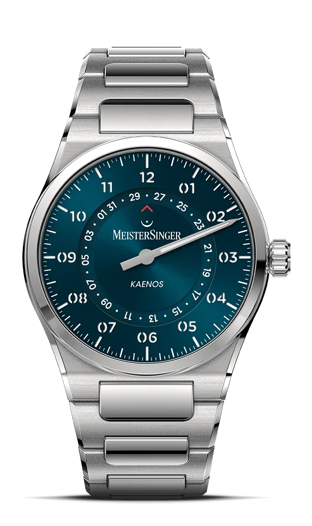 meistersinger-kaenos-open-date-einzeigeruhr-sonnenschliff-petrol image 1