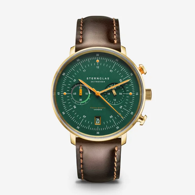 sternglas-hamburg-chrono-edition-vintage-herrenuhr-42-mm-gold-leder image 1