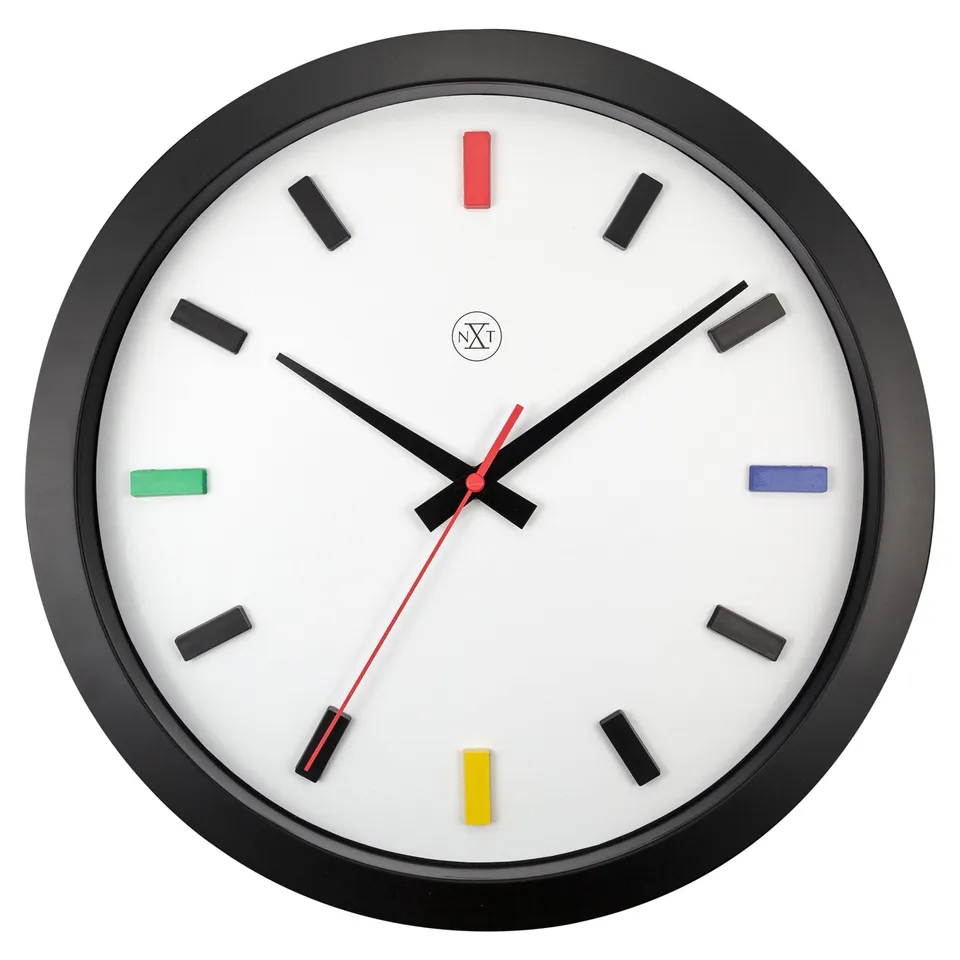 nextime-mix-wanduhr-36-cm-lautlos-kunststoff-schwarz-bunt image 1