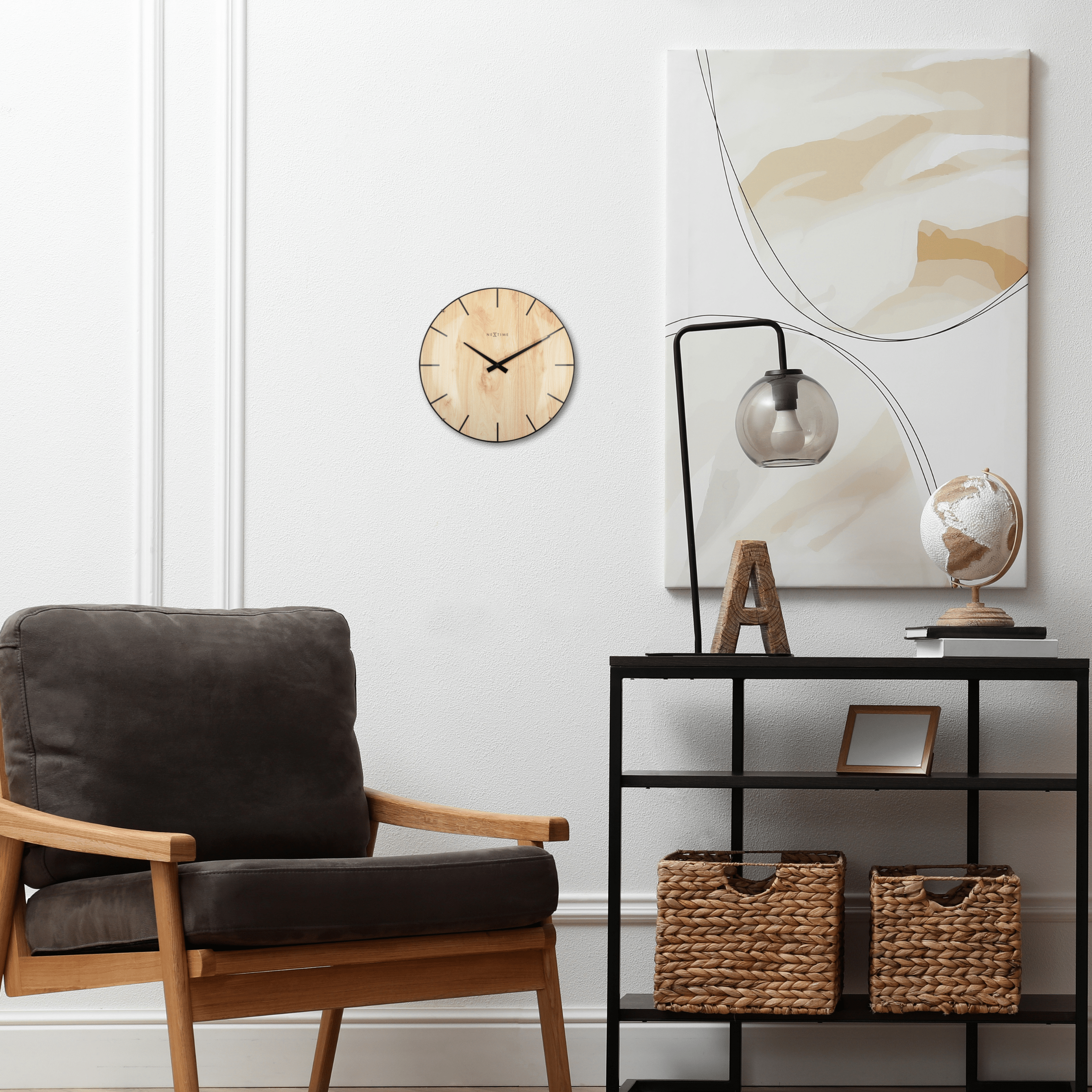 nextime-edge-wood-dome-wanduhr-35-cm-glas-holzprint image 3