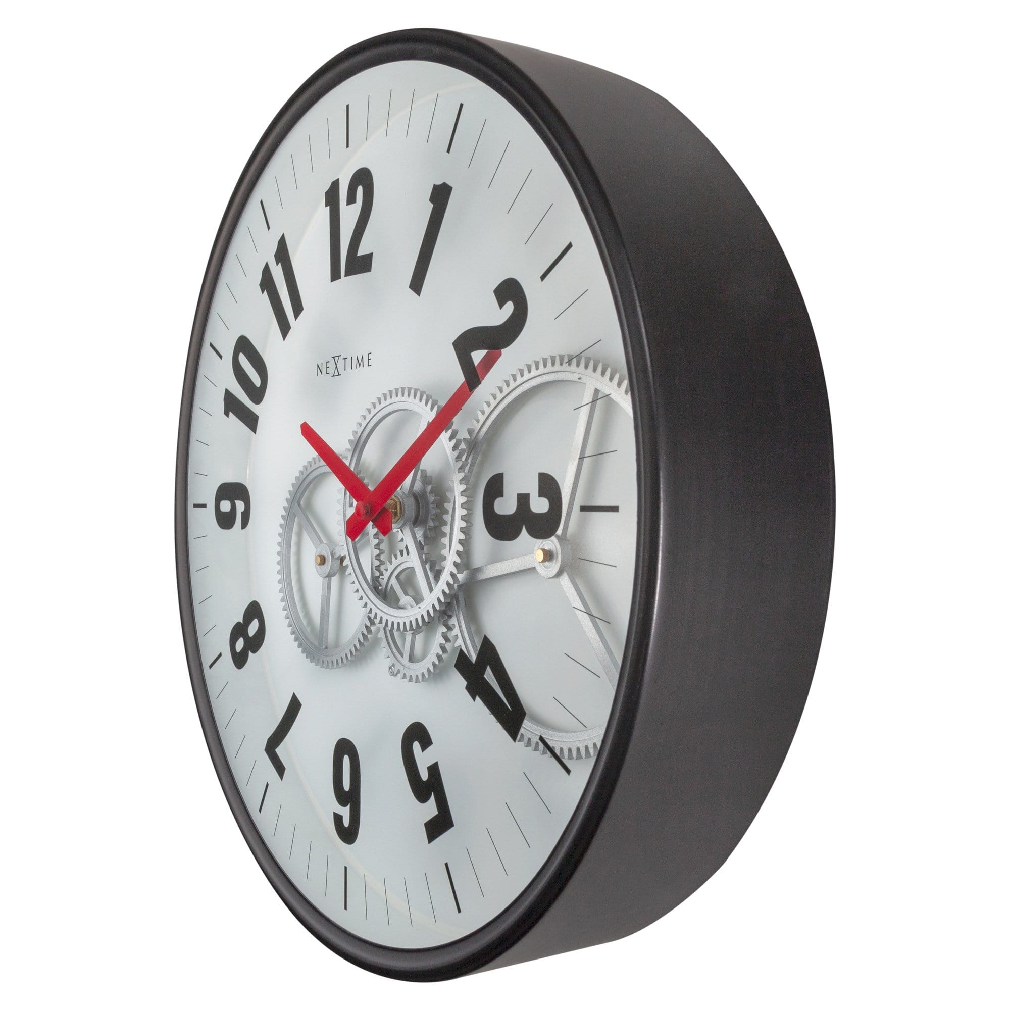 nextime-modern-gear-clock-36-cm-metall-glas-bewegliche-zahnr-der-wanduhr-schwarz image 6