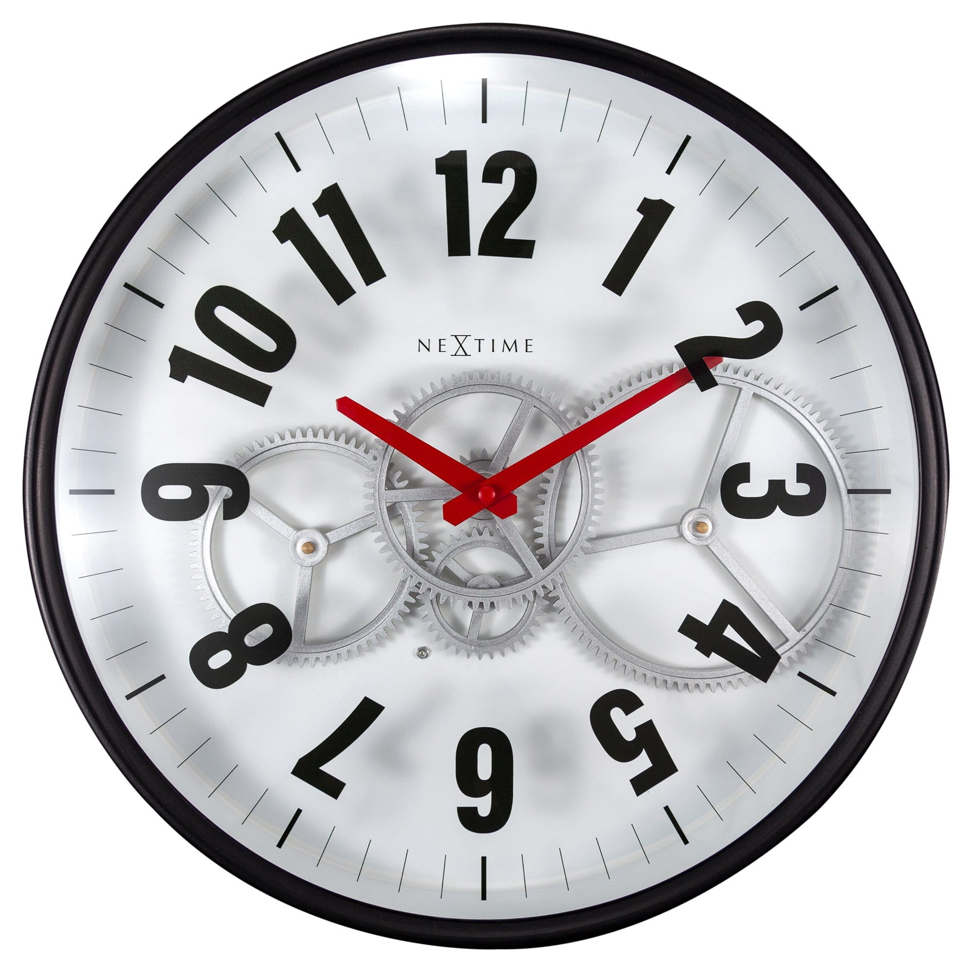 nextime-modern-gear-clock-36-cm-metall-glas-bewegliche-zahnr-der-wanduhr-schwarz image 1
