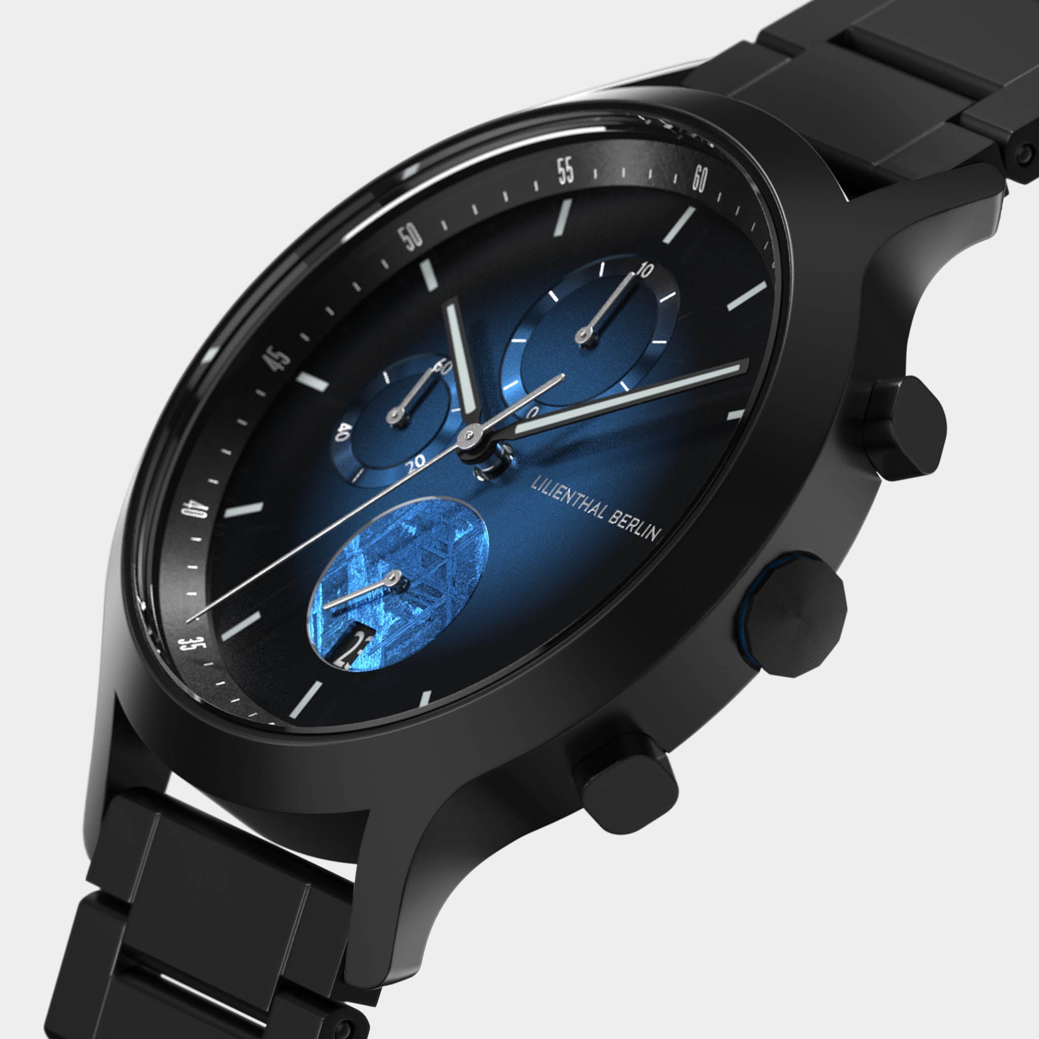lilienthal-berlin-chronograph-meteorite-armbanduhr-blue-flare image 2