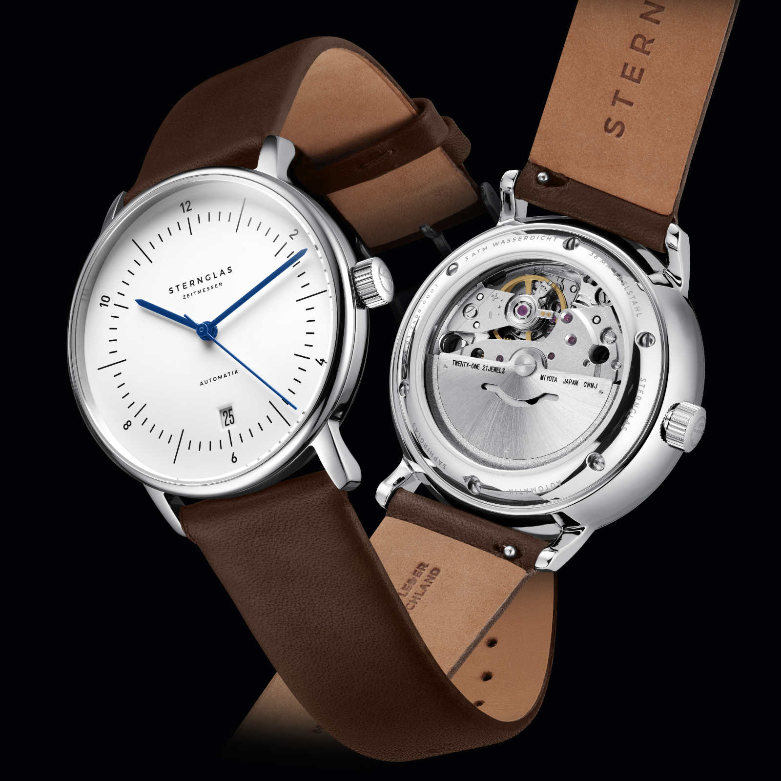 sternglas-naos-automatik-armbanduhr-38-mm-wei-silber-leder-sichtboden image 8