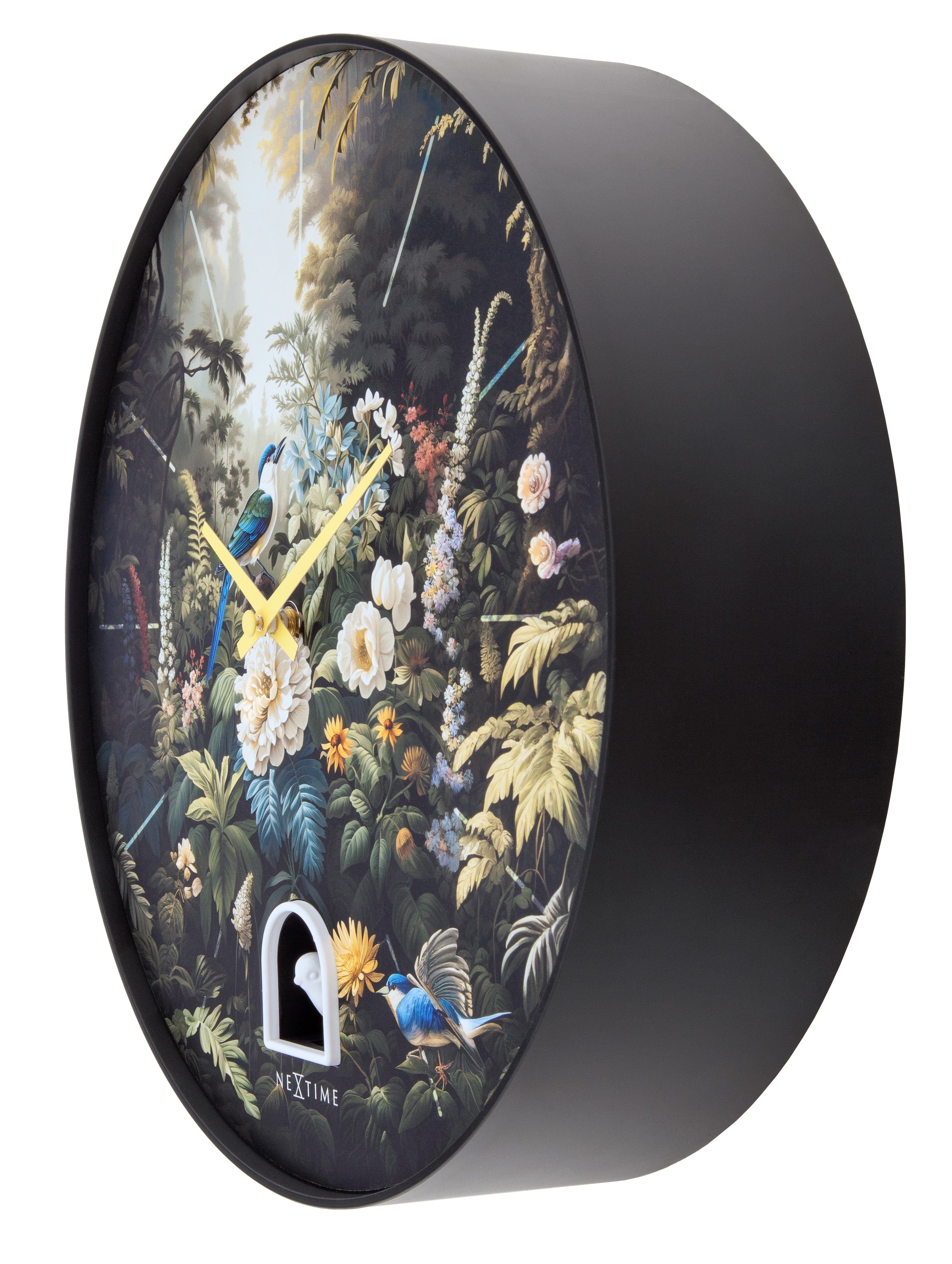 nextime-vanity-cuckoo-wanduhr-30-cm-schwarz-kuckucksuhr-mit-vogelgesang-blumenzi image 5