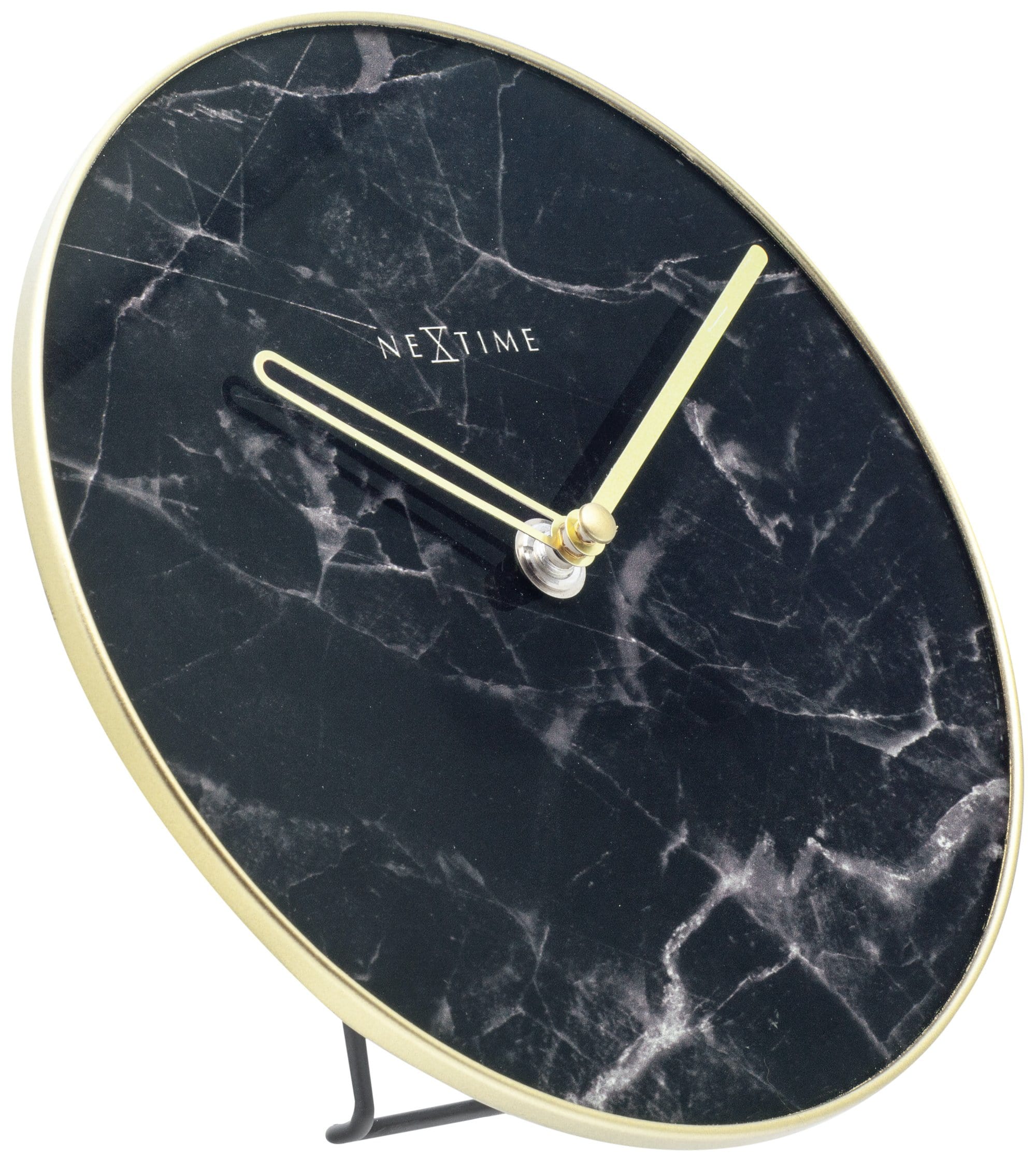 nextime-marble-table-tischuhr-20cm-glas-schwarz-marmor-gold image 2