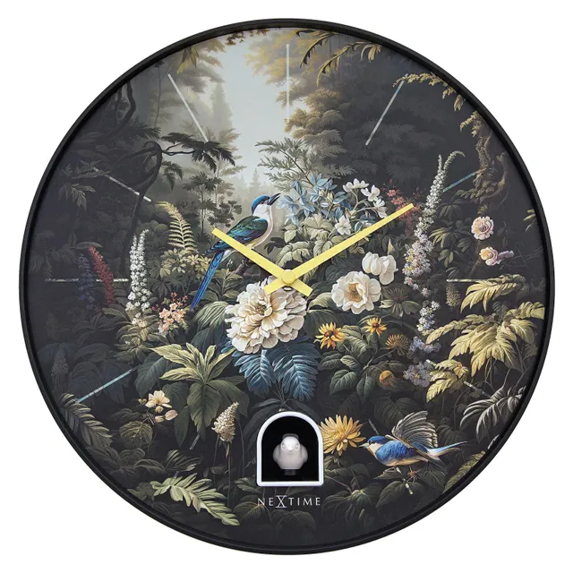 nextime-vanity-cuckoo-wanduhr-30-cm-schwarz-kuckucksuhr-mit-vogelgesang-blumenzi image 1