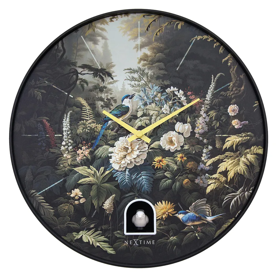 nextime-vanity-cuckoo-wanduhr-30-cm-schwarz-kuckucksuhr-mit-vogelgesang-blumenzi image 1