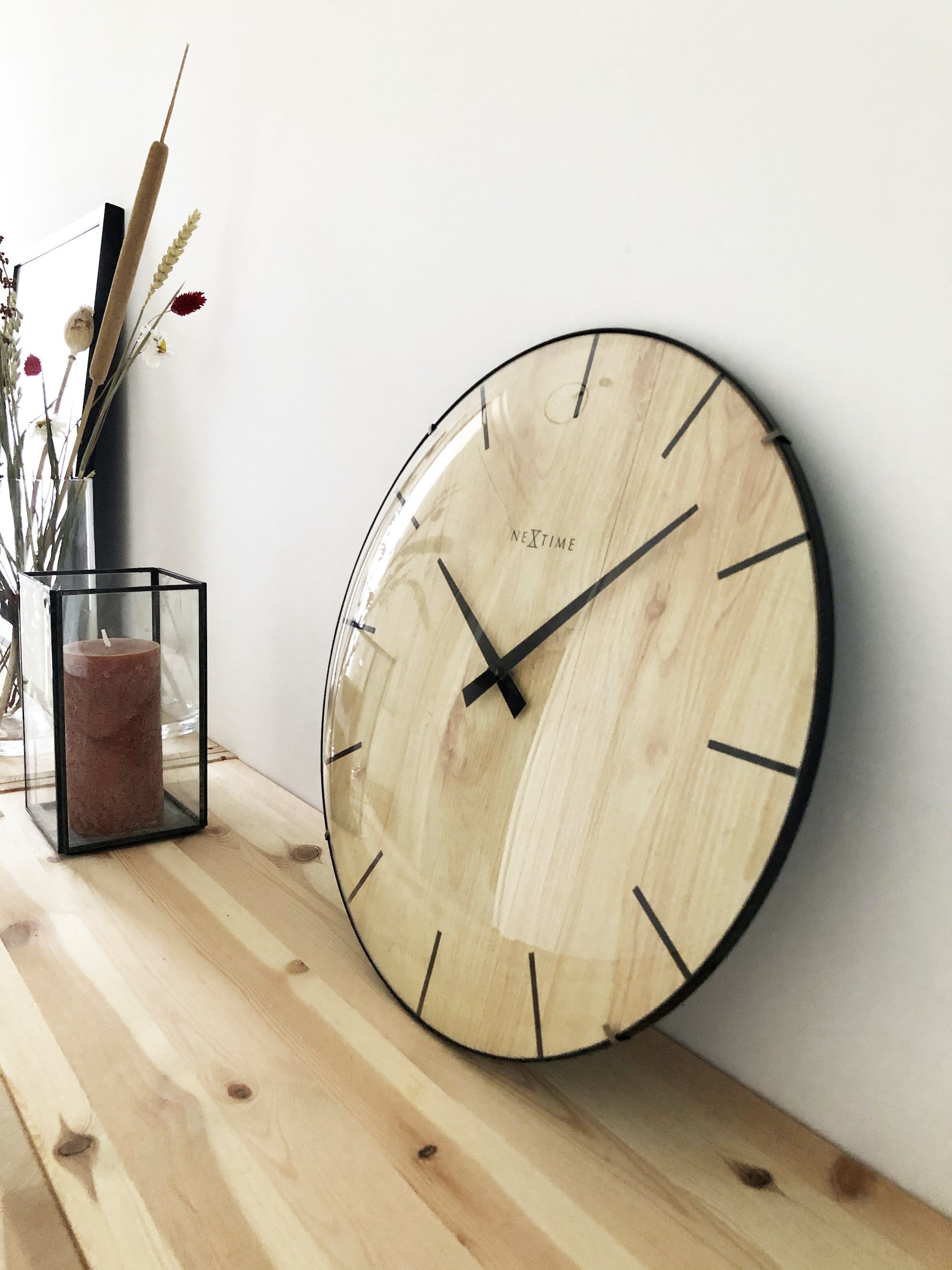 nextime-edge-wood-dome-wanduhr-35-cm-glas-holzprint image 7