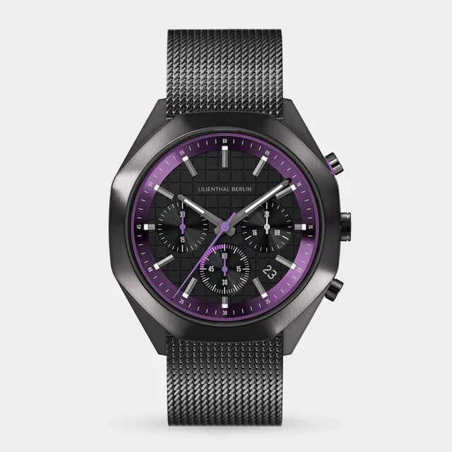 lilienthal-berlin-octachrono-chronograph-dark-silver-purple-mit-meshband image 1