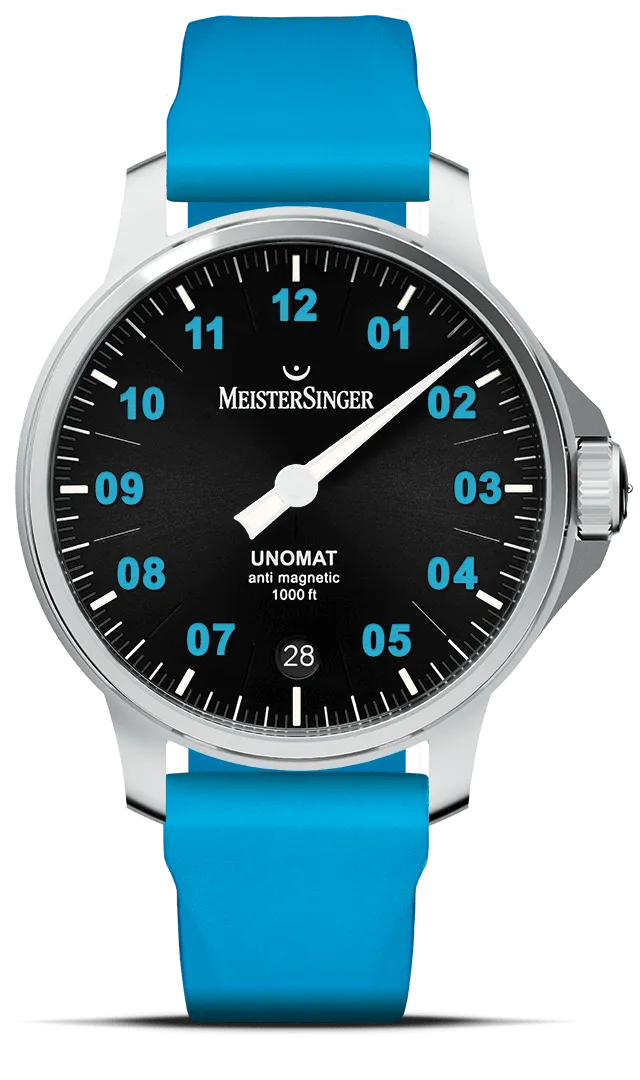 meistersinger-unomat-schwarz-mit-arktisblau-einzeiger-armbanduhr image 1