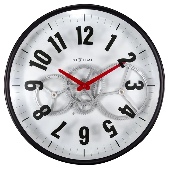 nextime-modern-gear-clock-36-cm-metall-glas-bewegliche-zahnr-der-wanduhr-schwarz image 1