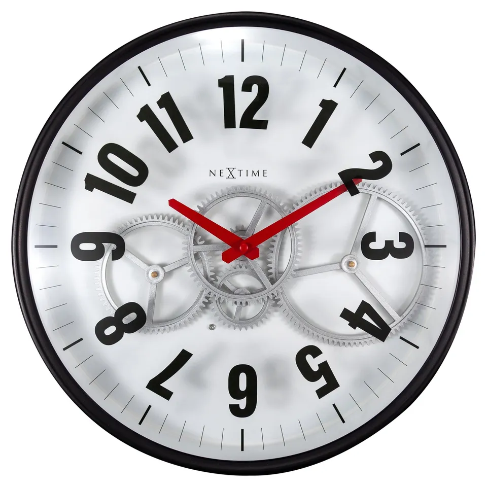 nextime-modern-gear-clock-36-cm-metall-glas-bewegliche-zahnr-der-wanduhr-schwarz image 1