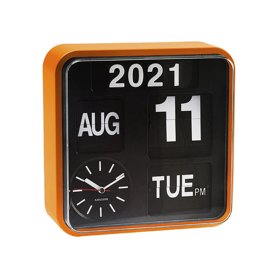 karlsson-mini-flip-wanduhr-orange-schwarz-24x24x10-cm image 1