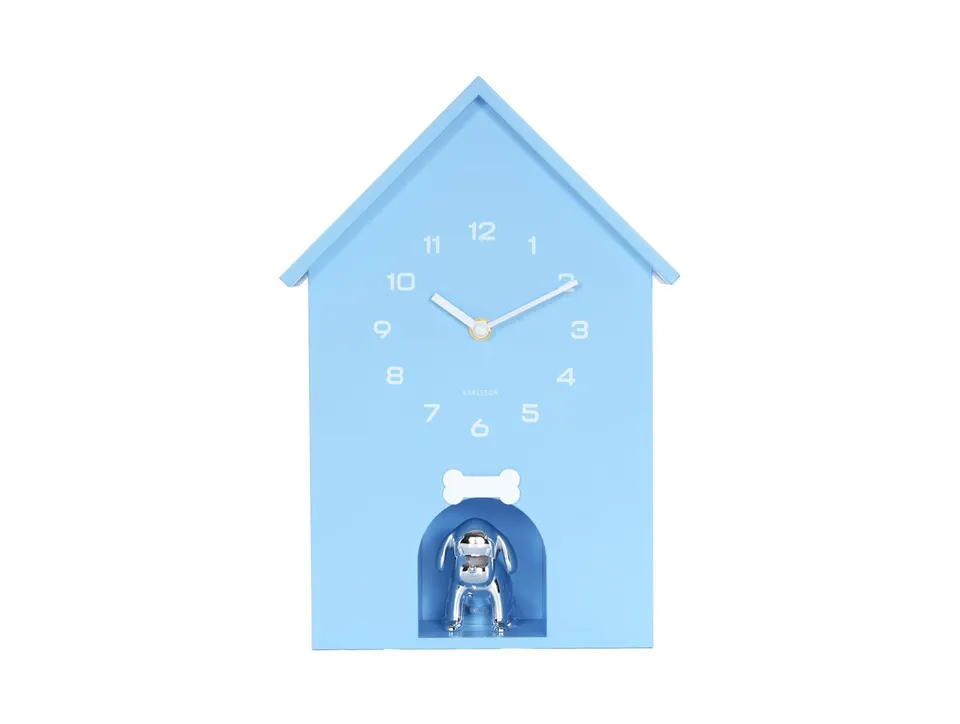 karlsson-dog-house-wanduhr-blau-24-9x9x27-cm-hundeh-tten-design-mit-kunststoff image 1