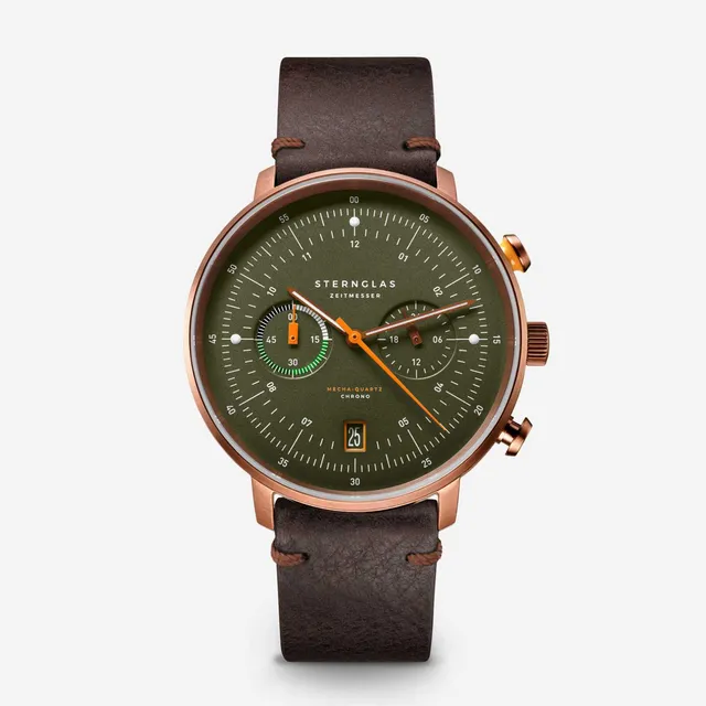 sternglas-hamburg-chrono-chronograph-42-mm-dunkelgr-n-bronze-leder image 1