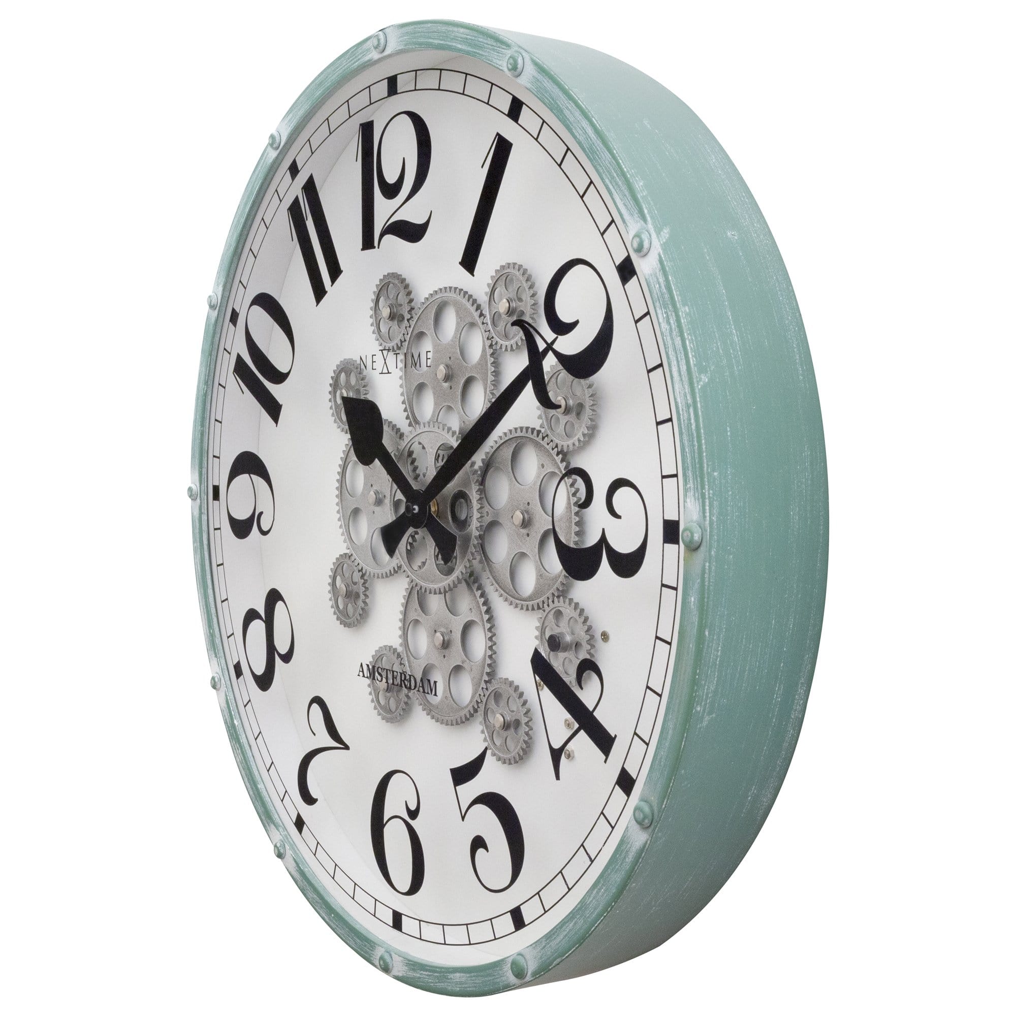 nextime-henry-wanduhr-mit-beweglichen-zahnr-dern-50-cm-vintage-gr-n image 5