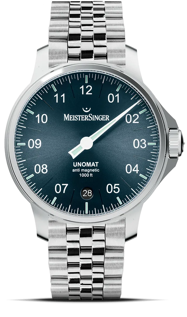 meistersinger-unomat-sonnenschliff-stahlblau-einzeiger-armbanduhr image 1