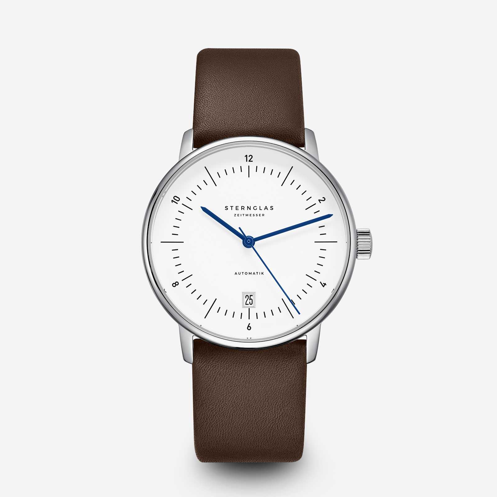 sternglas-naos-automatik-armbanduhr-38-mm-wei-silber-leder-sichtboden image 1